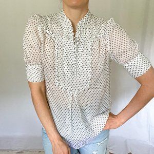 French Connection Short Sleeve Button Paisley Puff Sleeve Top Blouse